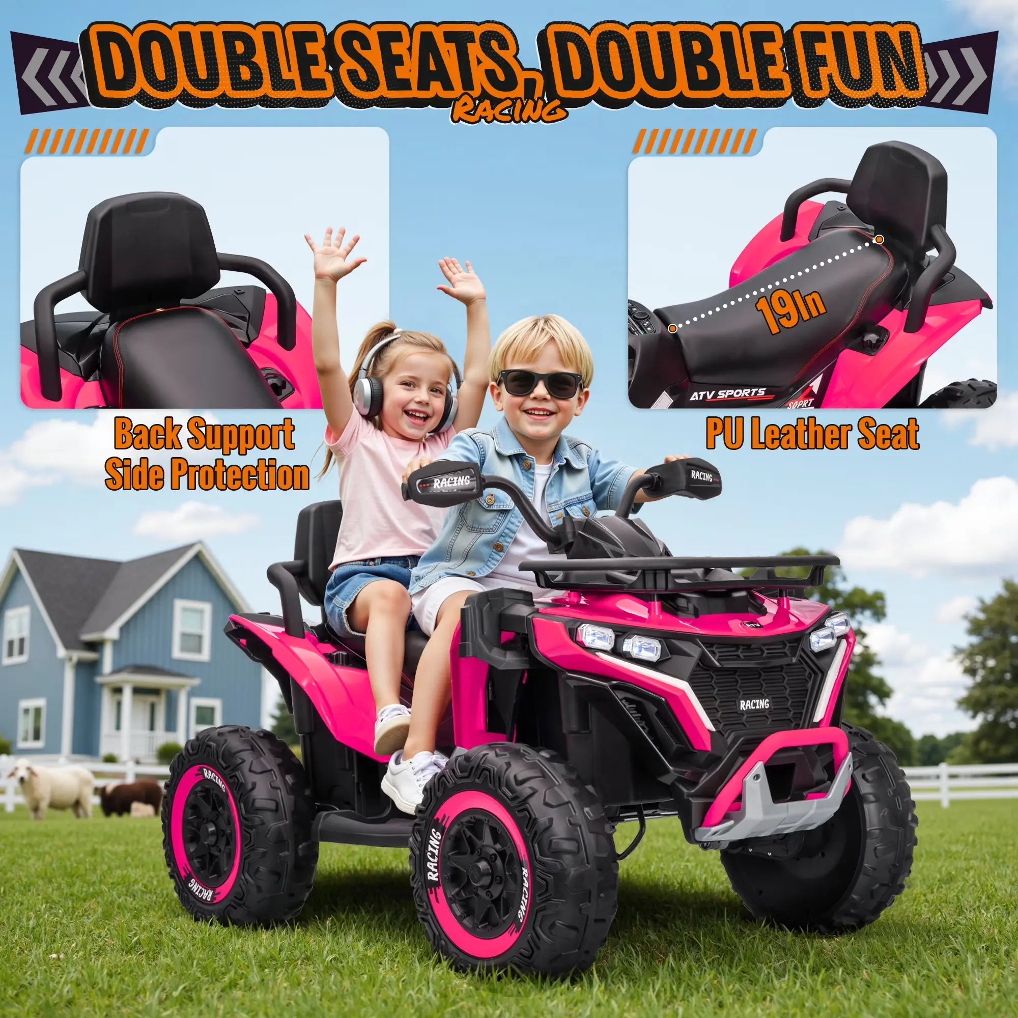 JOYRACER 24V 4WD Ride on ATV for Kids with Music, 800W with 2 XL Seater for Toddlers, EVA Tires Battery Powered Car, Remote Control, Knee Pad, Bluetooth, Toys Car for Big Kids, Perfect Gift for Boys and Girls Aged 3-8
