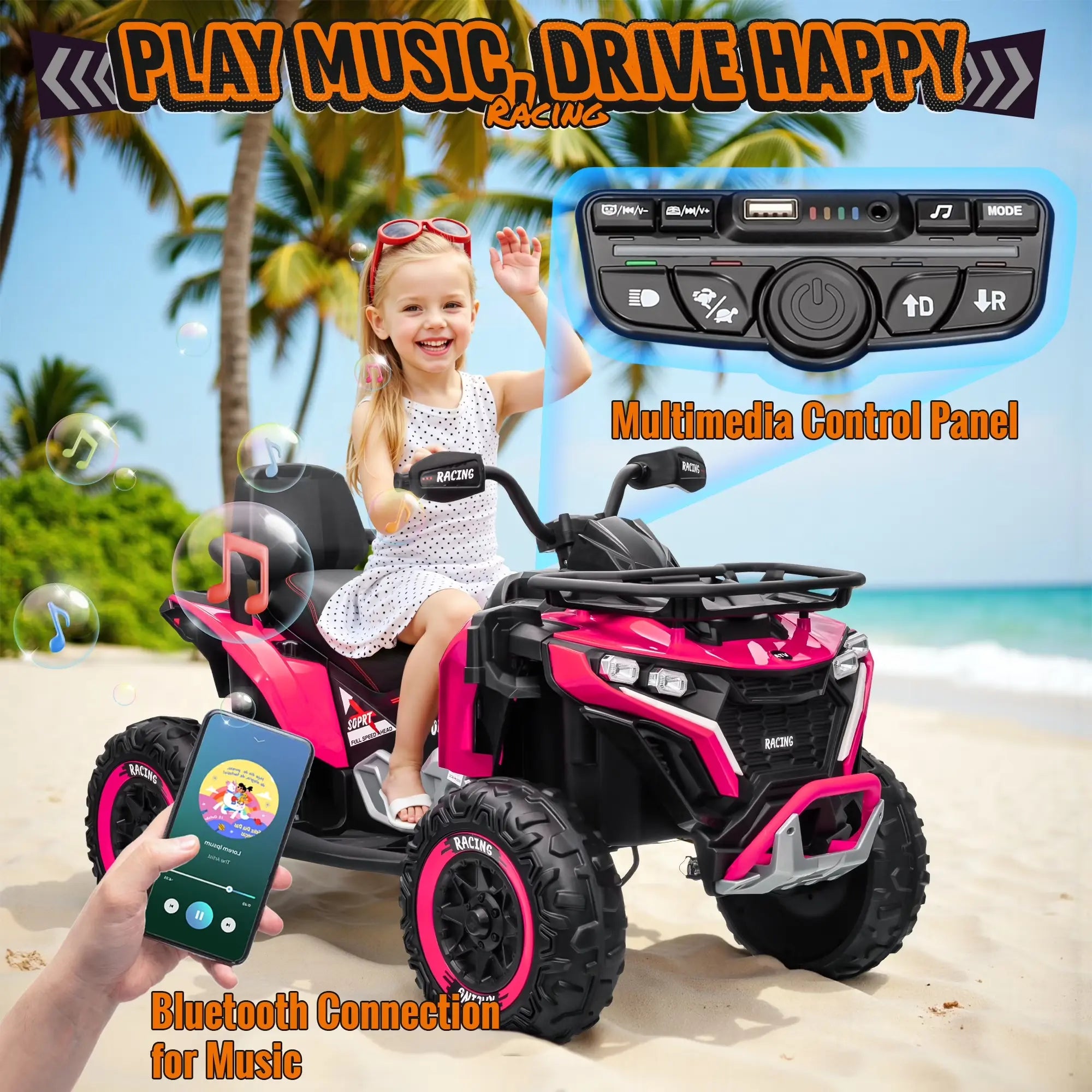 JOYRACER 24V 4WD Ride on ATV for Kids with Music, 800W with 2 XL Seater for Toddlers, EVA Tires Battery Powered Car, Remote Control, Knee Pad, Bluetooth, Toys Car for Big Kids, Perfect Gift for Boys and Girls Aged 3-8