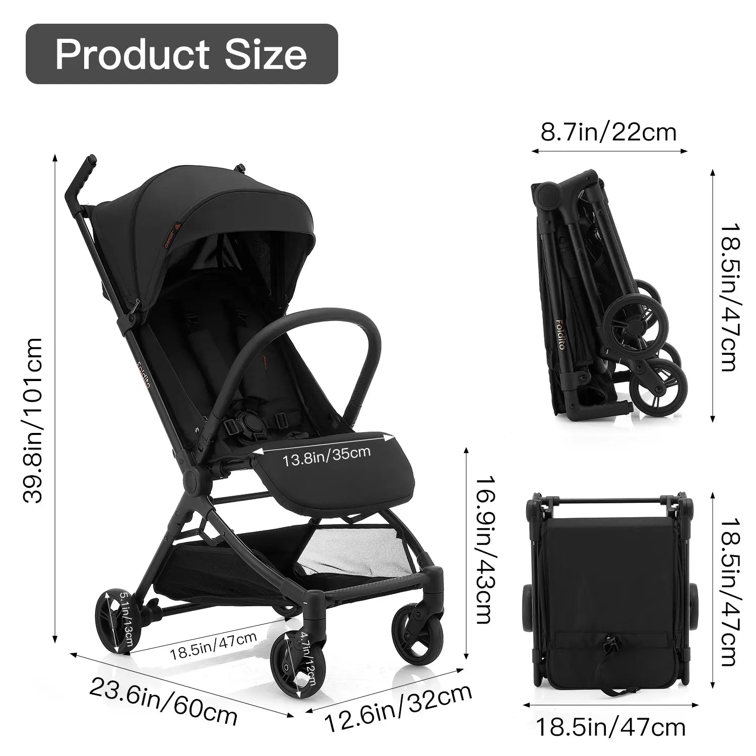 Gromast Cabin-Sized Travel Stroller for Airplane, Ultra Compact & Lightweight – Only 9.9 Lbs, Portable Infant Toddler Baby Stroller, W/Upf 50+ Canopy & Cup Holder