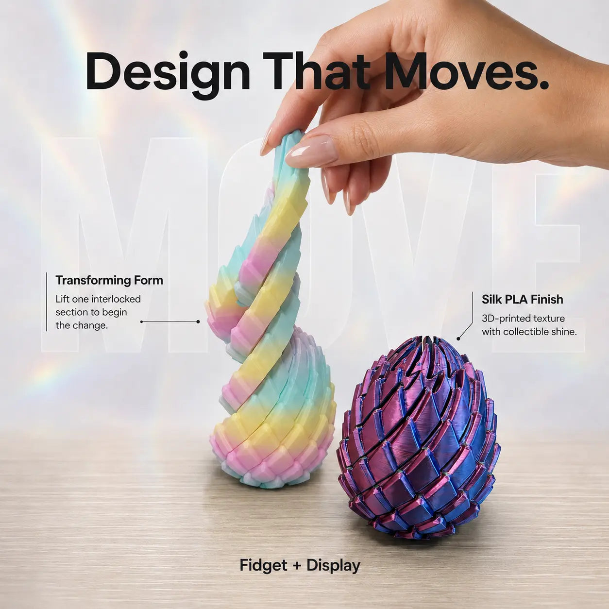 Gigilli 3D Printed Dragon Egg Fidget Toy – Expandable Twist-Apart Sensory Toy for Stress Relief, Desk Display & Gifting | Holographic Pouch Included | 7.5 Cm / 3 In, 45 G